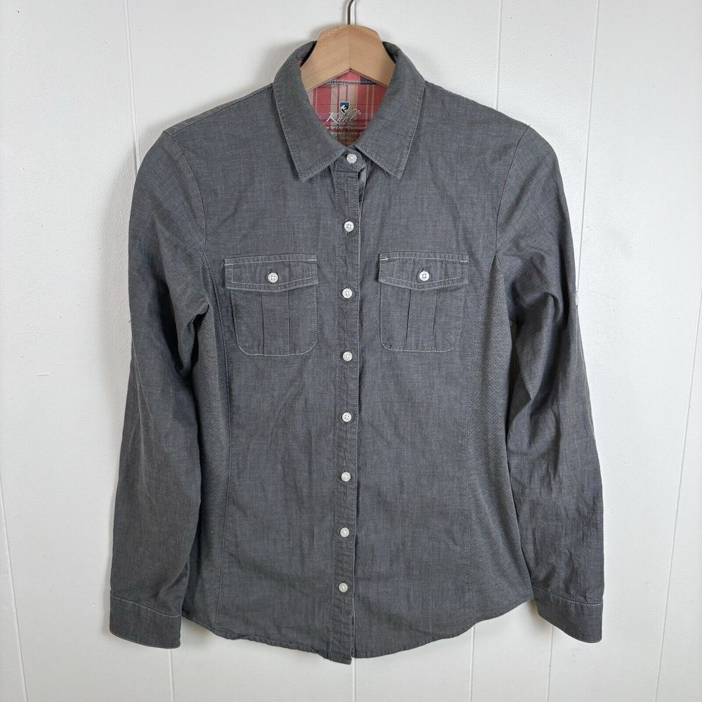 Kuhl Gray Button Down Shirt Women's XS Hiking Roll‎ Tab Long Sleeve Gorpcore